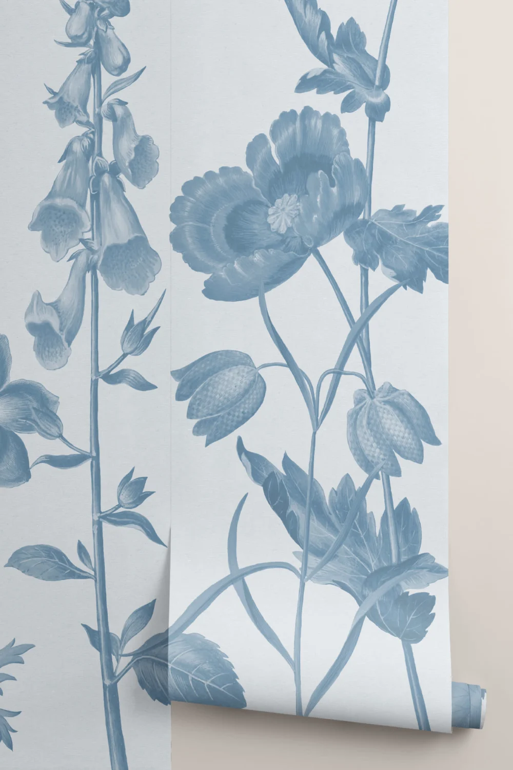 Blue Illustrated Wildflower Mural