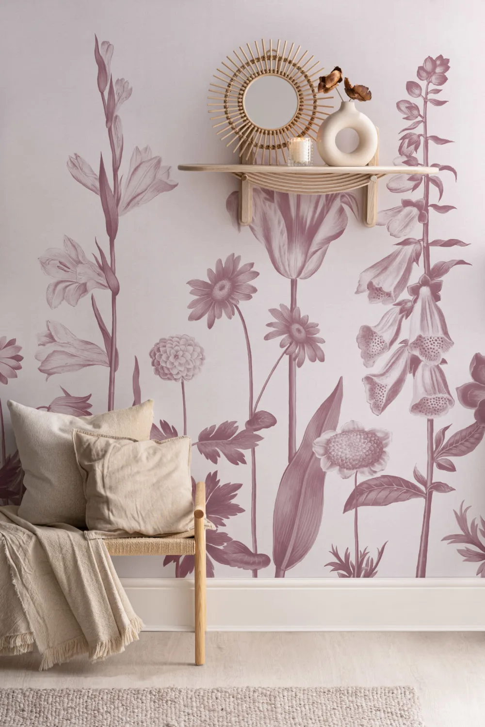 Mural de flores silvestres cor-de-rosa ilustrado