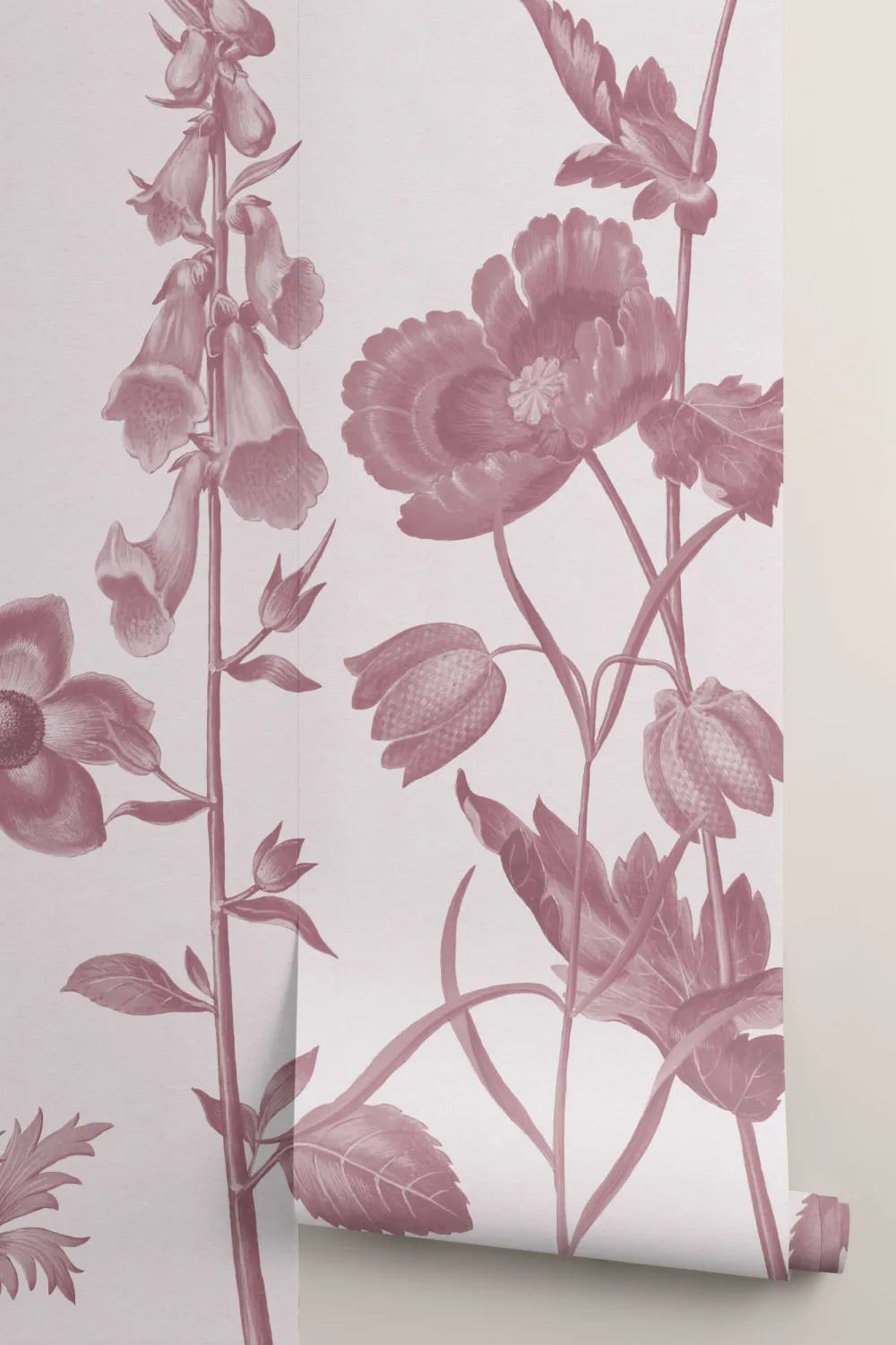 Mural de flores silvestres cor-de-rosa ilustrado