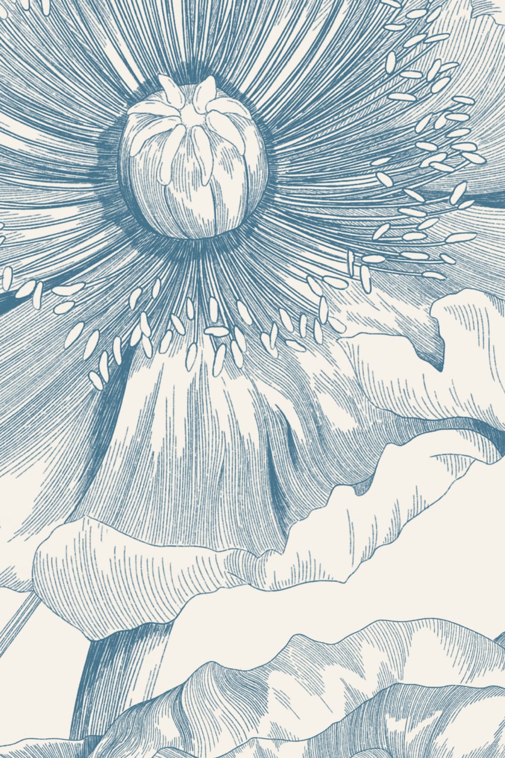 Blue Illustrated Floral Bouquet Mural