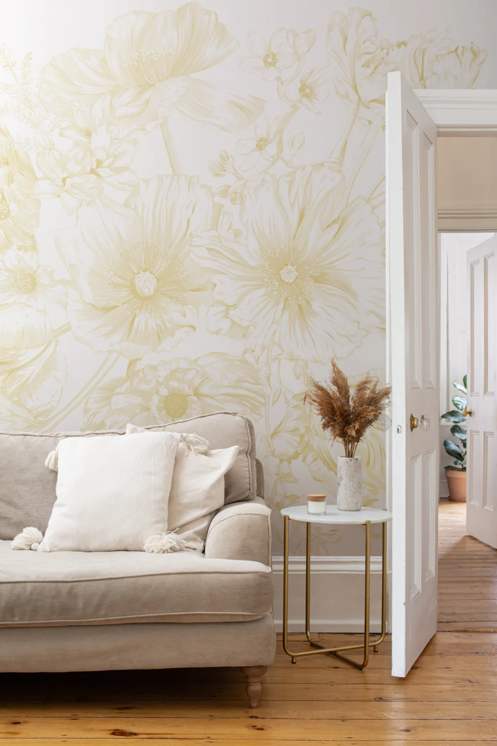 Yellow Illustrated Floral Bouquet Mural