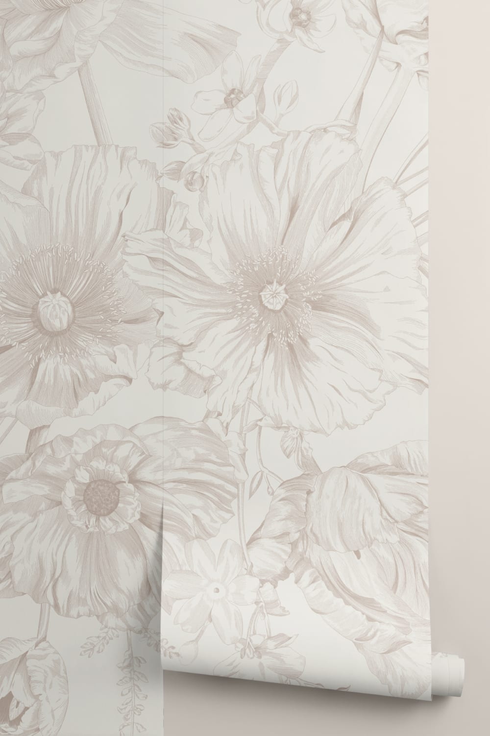 Beige illustreret fototapet med blomsterbuketter