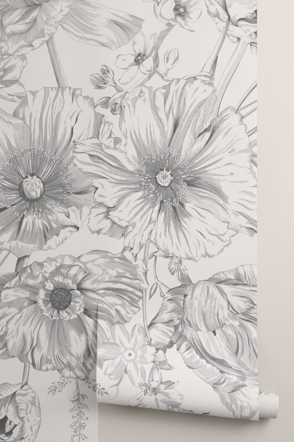 Carta da parati monocromatica illustrata con bouquet floreale