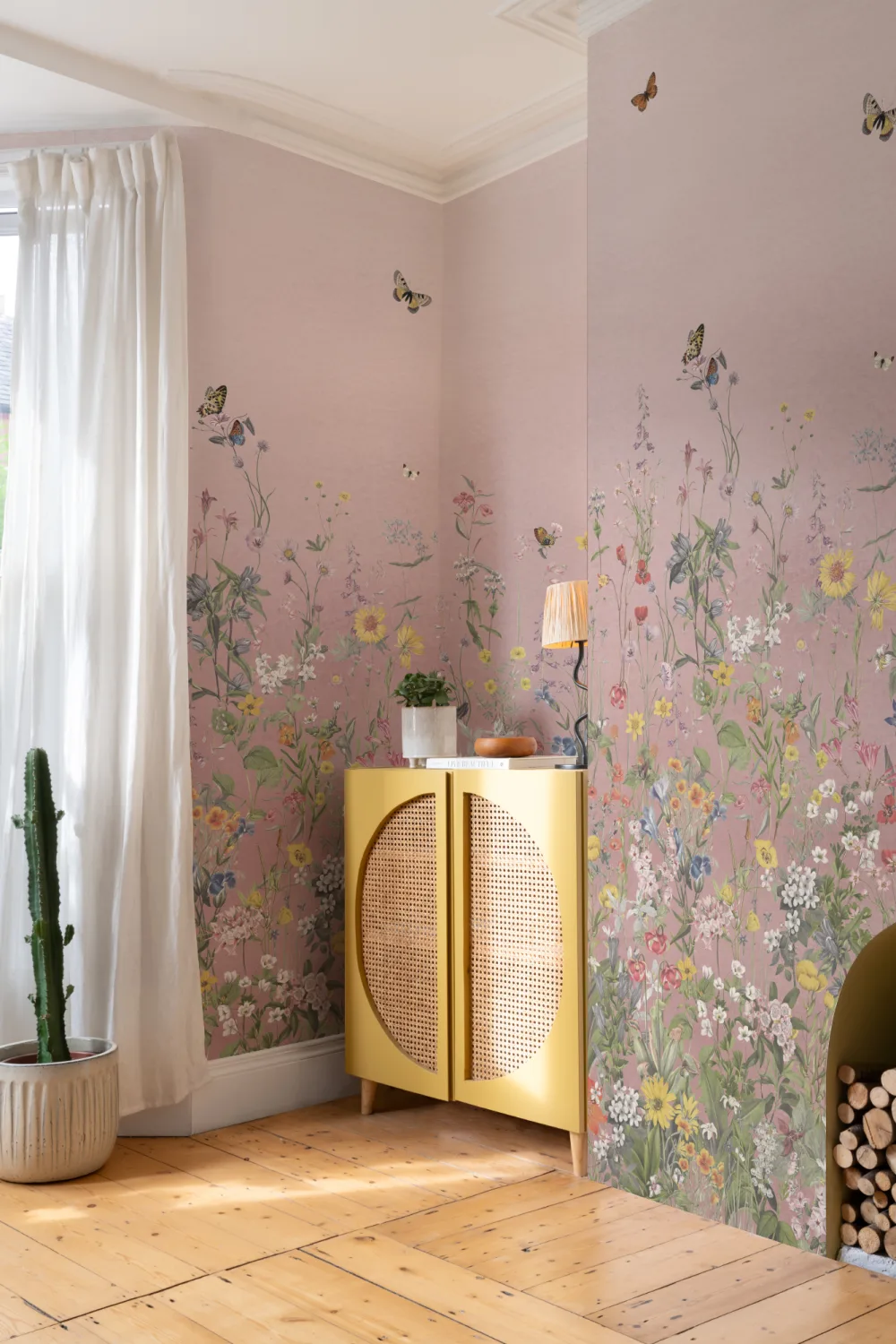 Pink Ombre Wildflower and Butterfly Mural