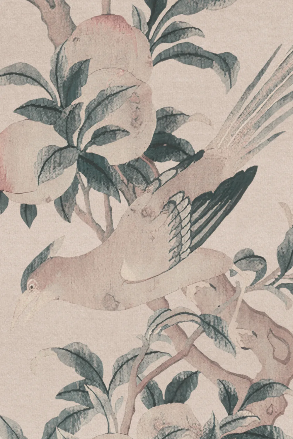 Pink Chinoiserie Vintage Garden Scene Mural