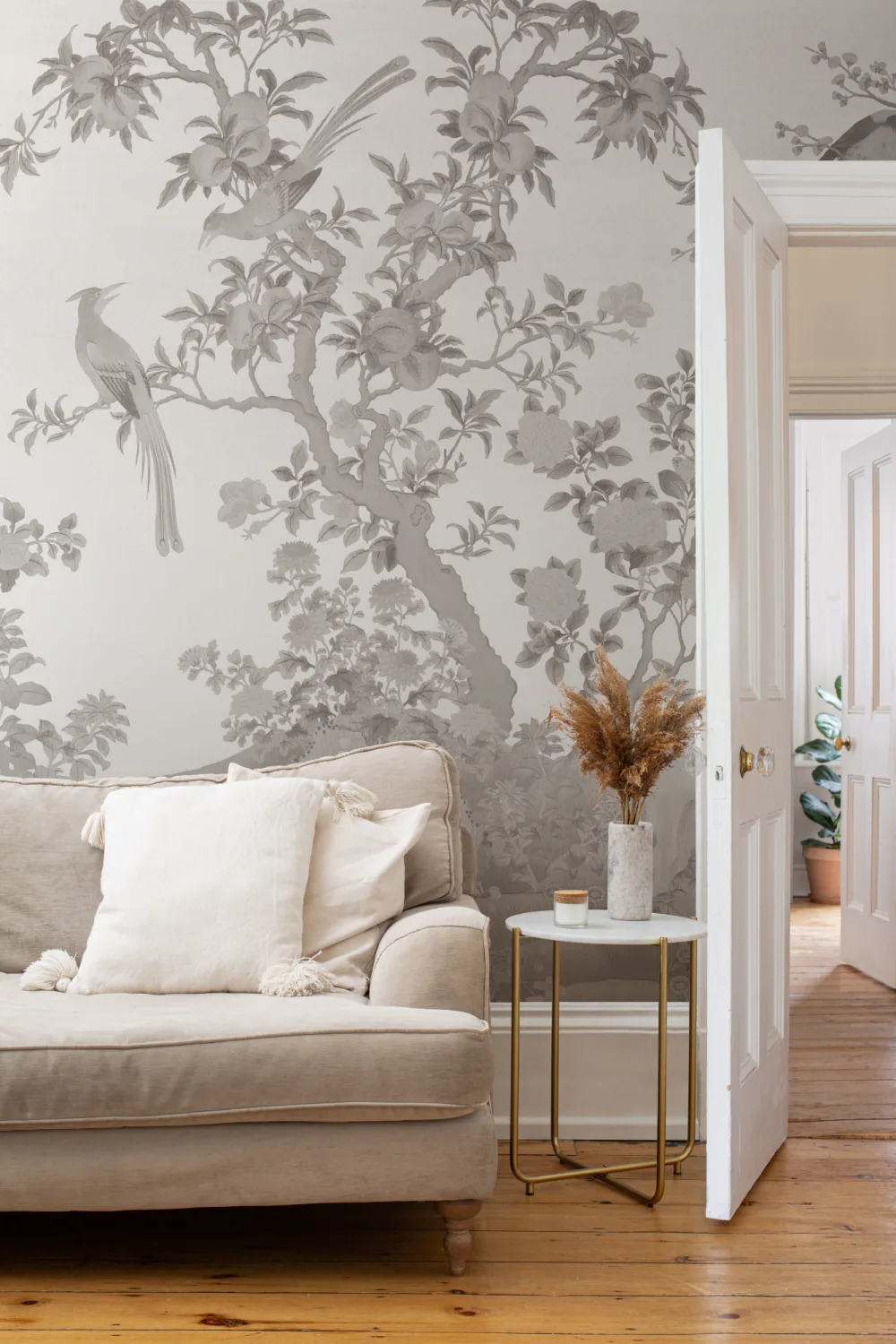 Neutral Chinoiserie Vintage Garden Scene Mural