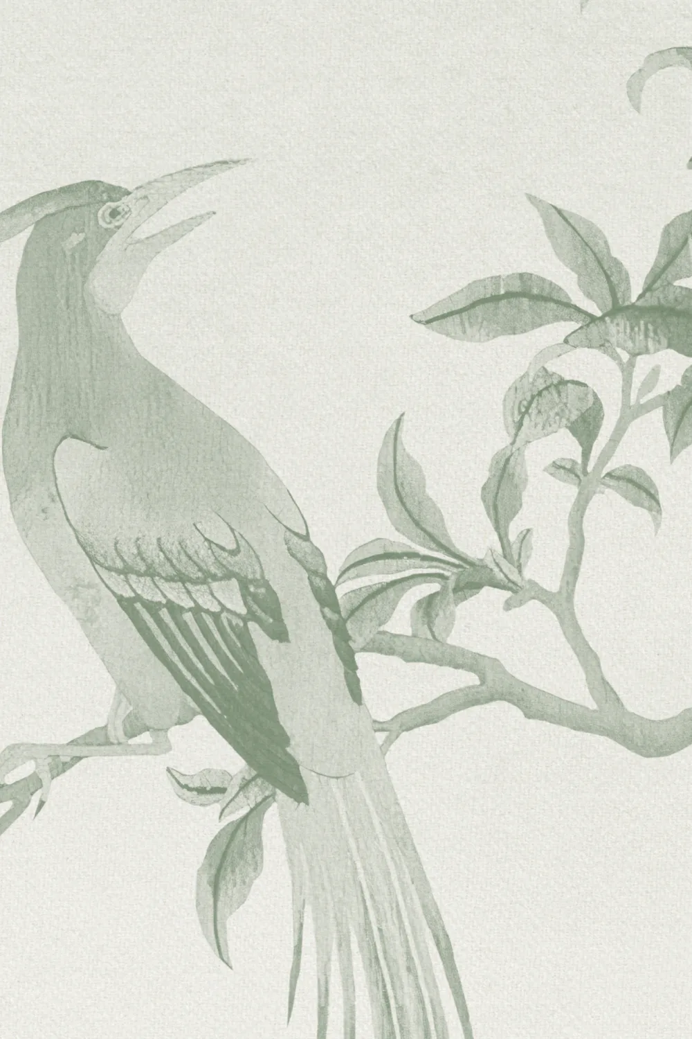 Tonal Green Chinoiserie Vintage Garden Scene Mural