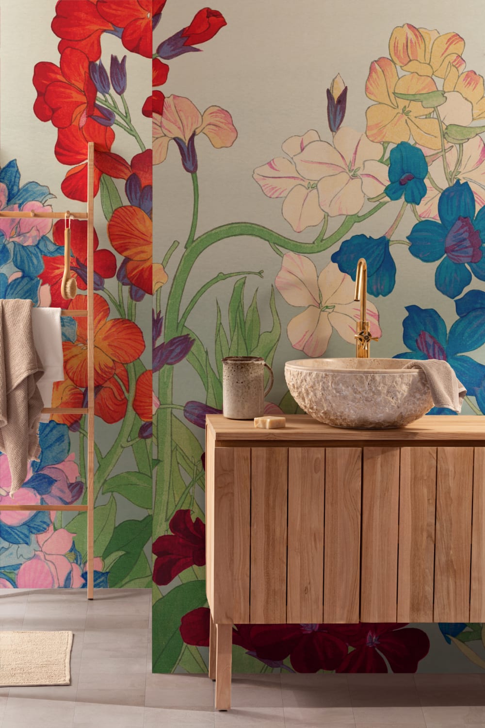 Delphinium Japanese Watercolor Floral Mural