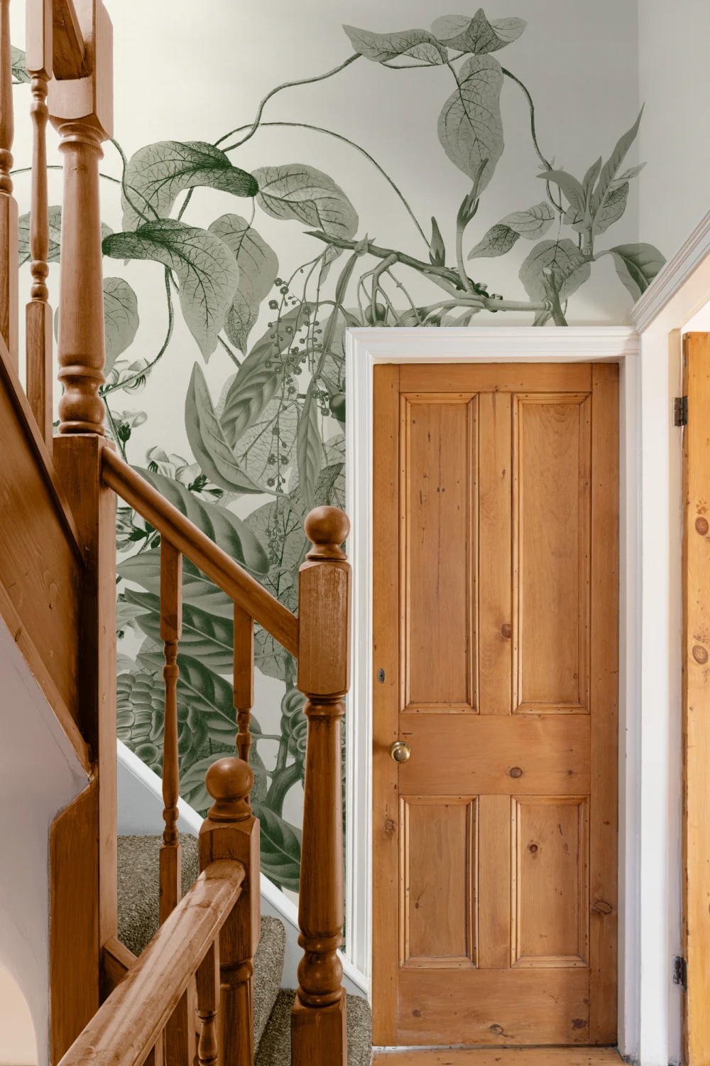 Lush Vintage Botanical Wall Mural in Green with Detailed Tropical Plant Illustrations