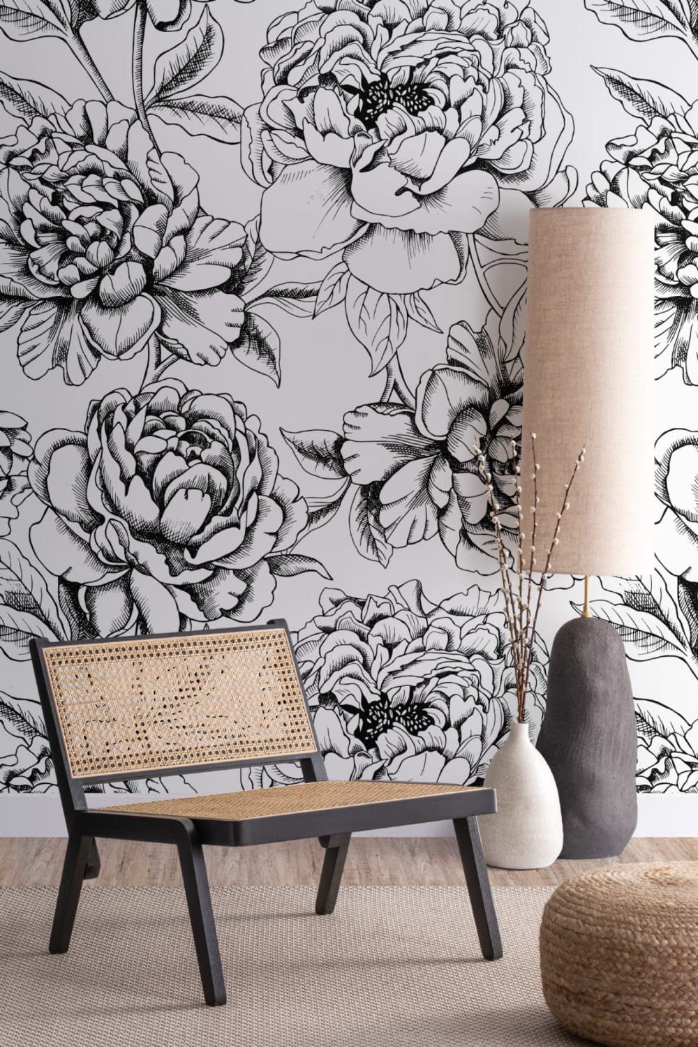 Geïllustreerde Bloemen Kleur In Behang Muurschildering