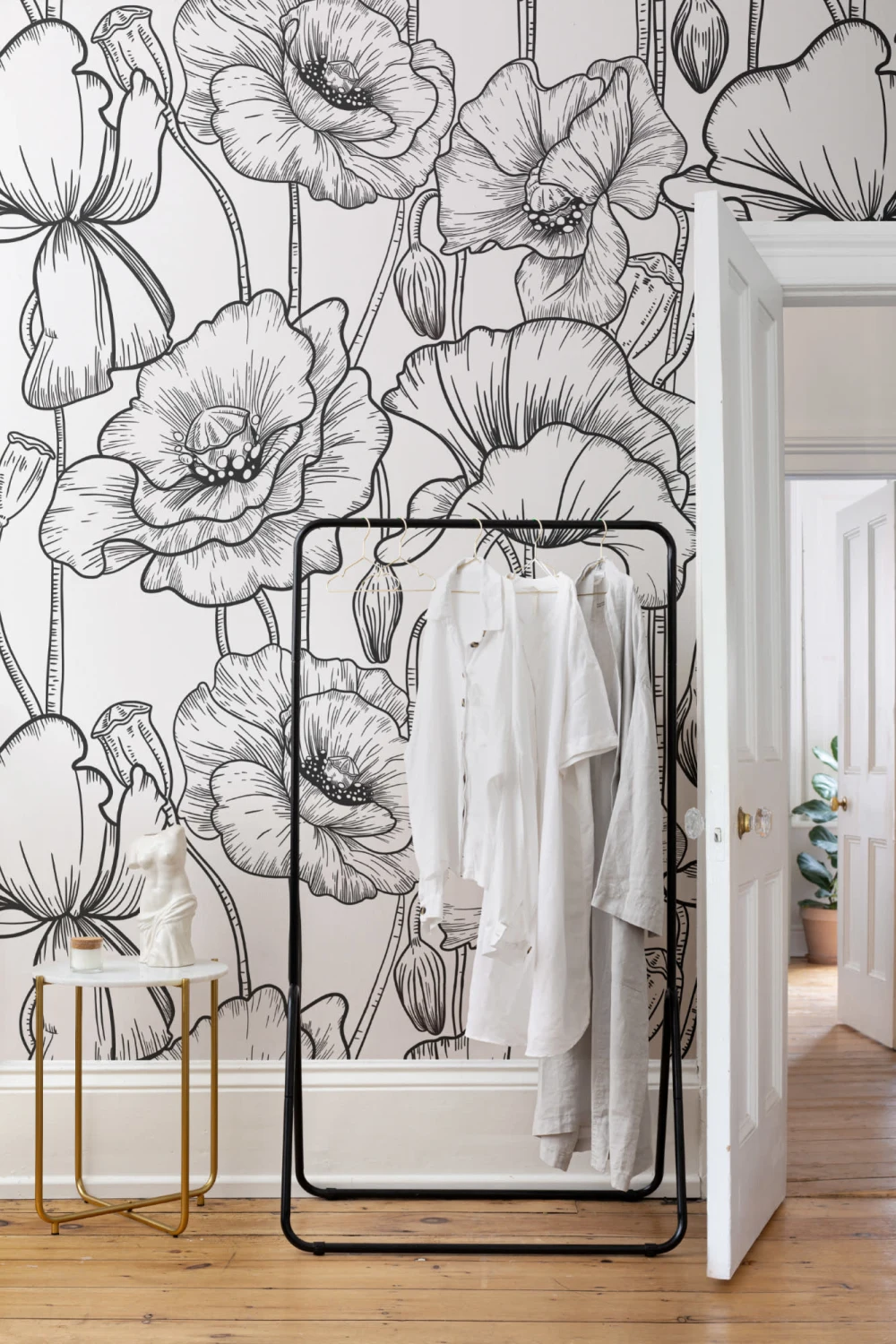 Fototapete Illustrierte Blumen Schwarz-Weiß