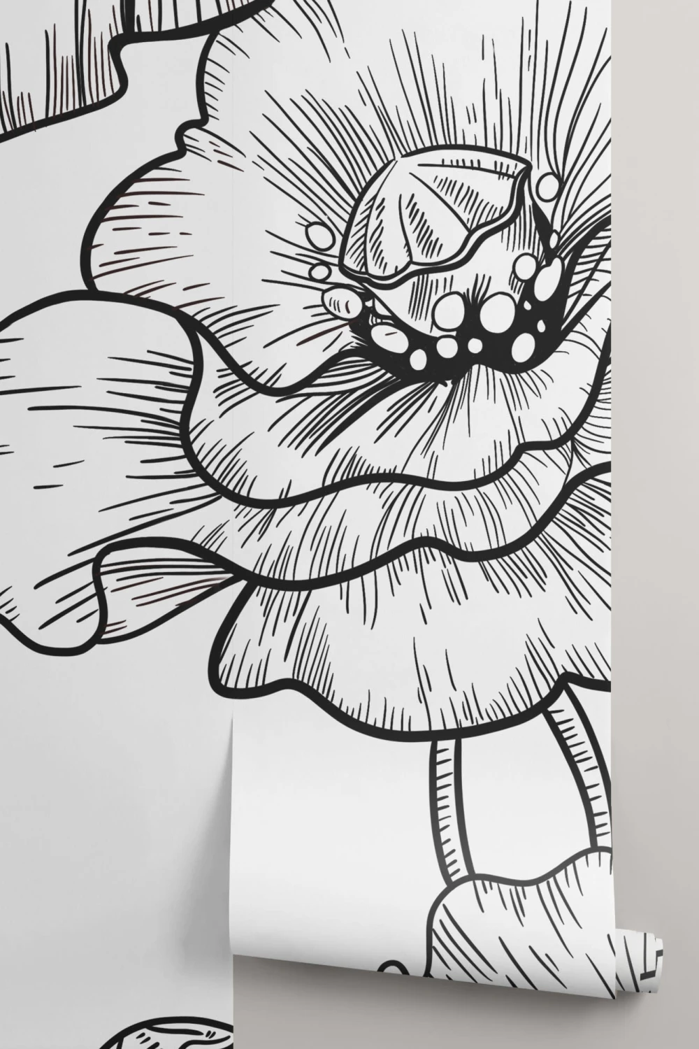 Fototapete Illustrierte Blumen Schwarz-Weiß