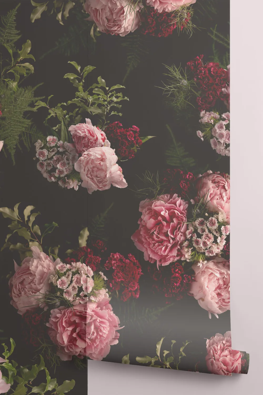 Pink & Black Dark Moody Floral Pattern Wallpaper Mural