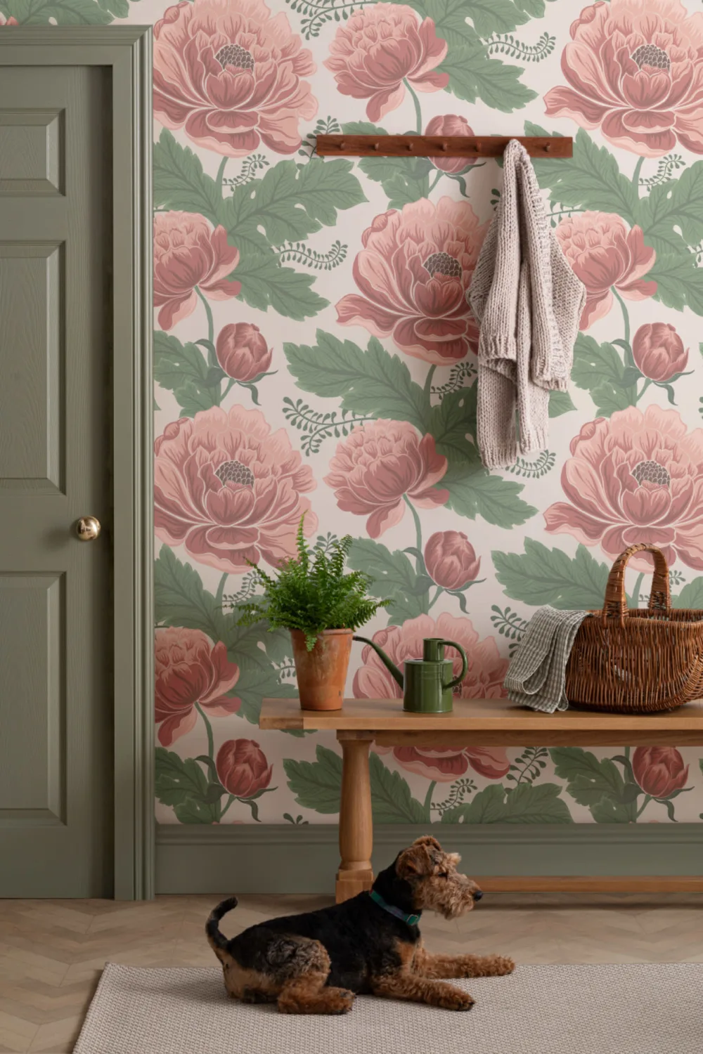 Pink & Green Heritage Floral Pattern Wallpaper Mural