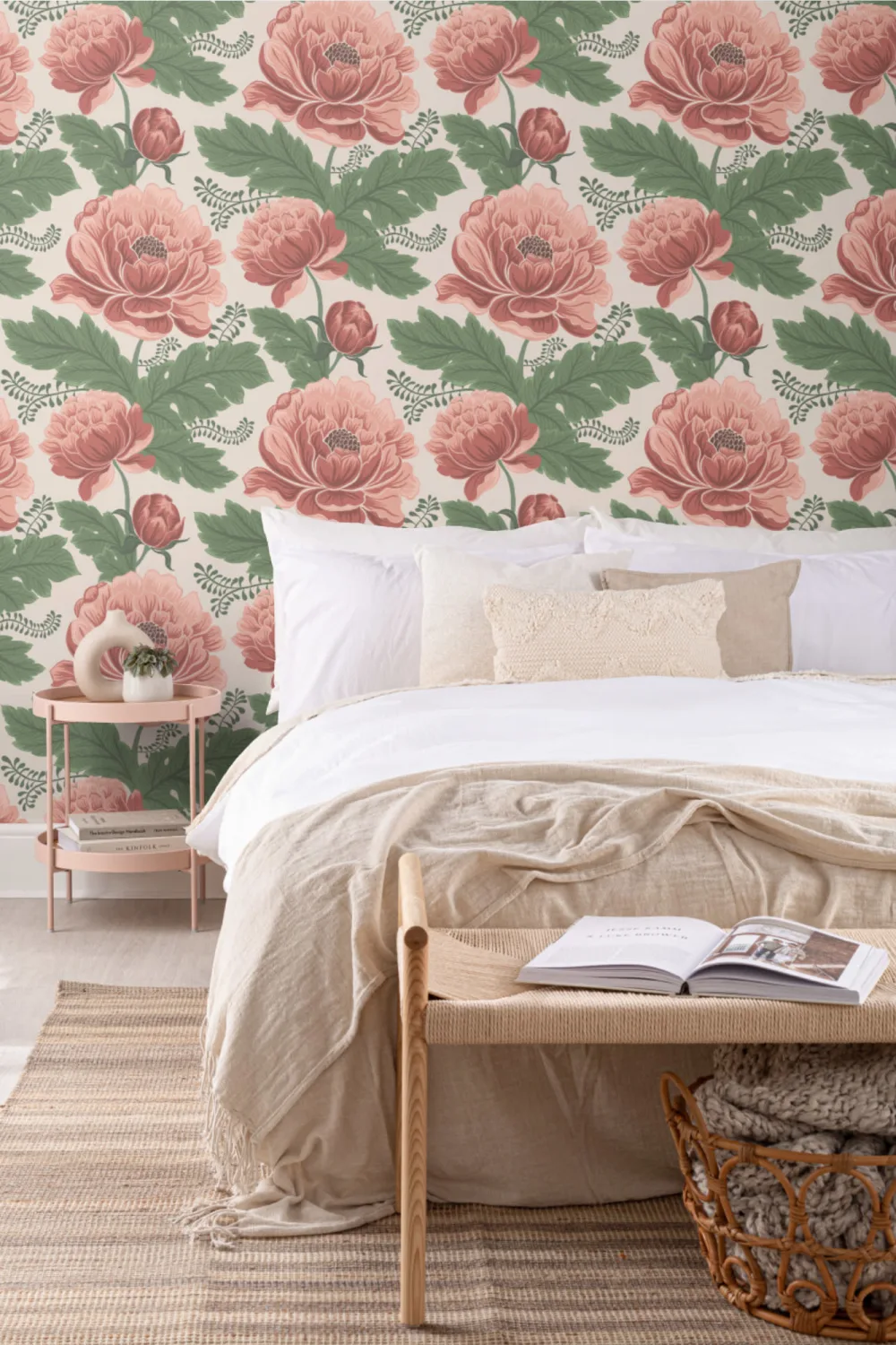 Pink & Green Heritage Floral Pattern Wallpaper Mural