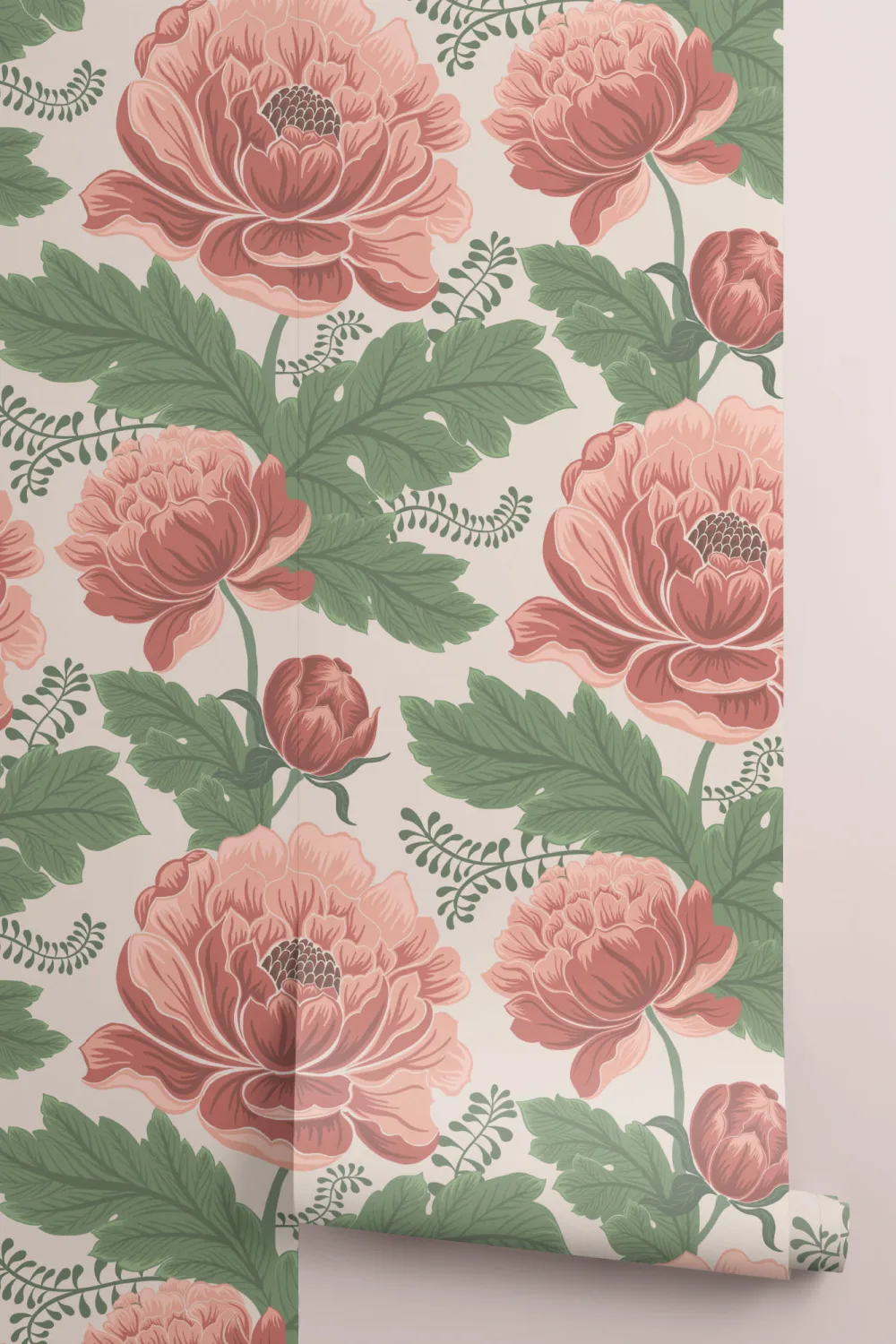 Pink & Green Heritage Floral Pattern Wallpaper Mural