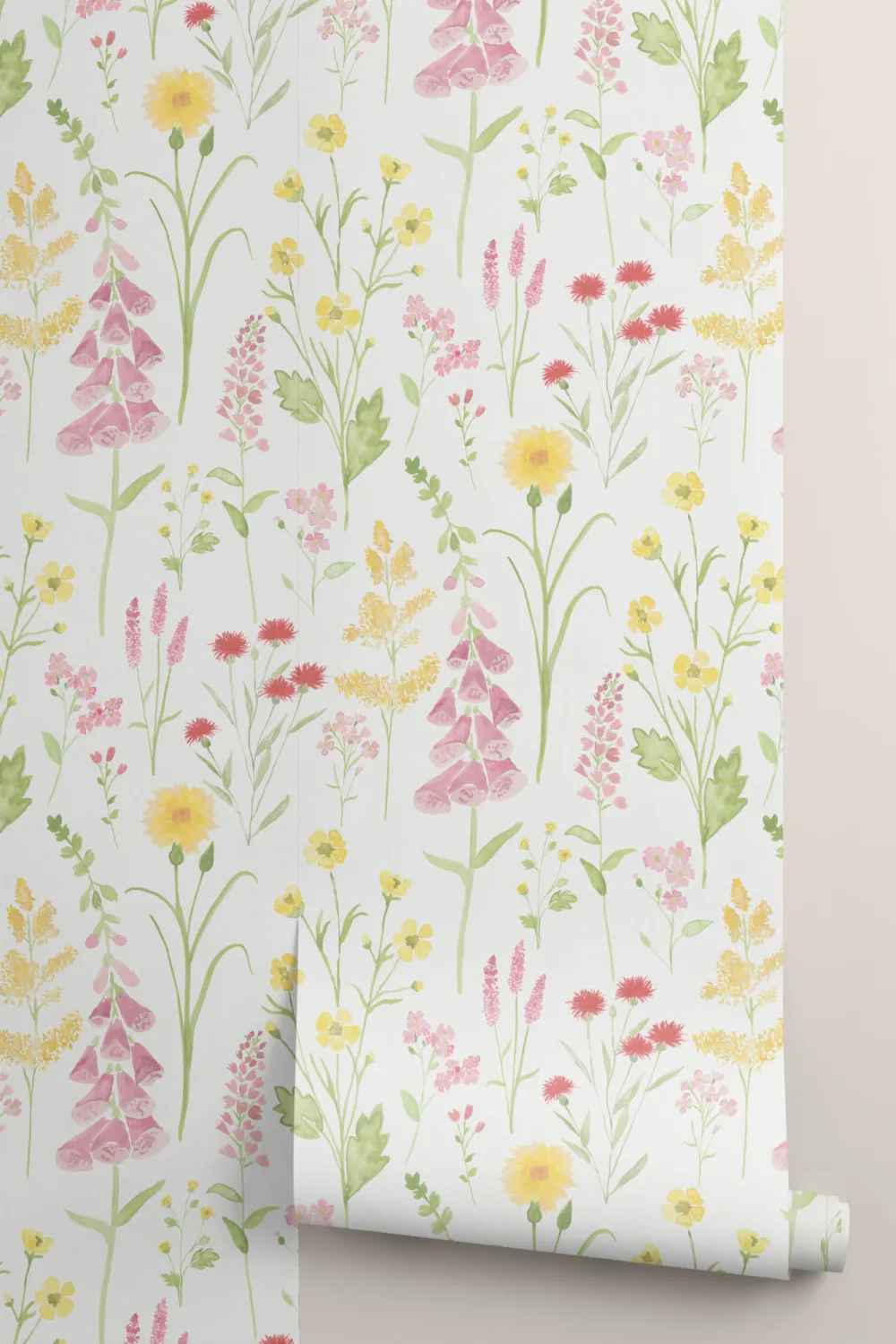 Pink Foxglove & Forget Me Not Flower Garden Wallpaper Mural