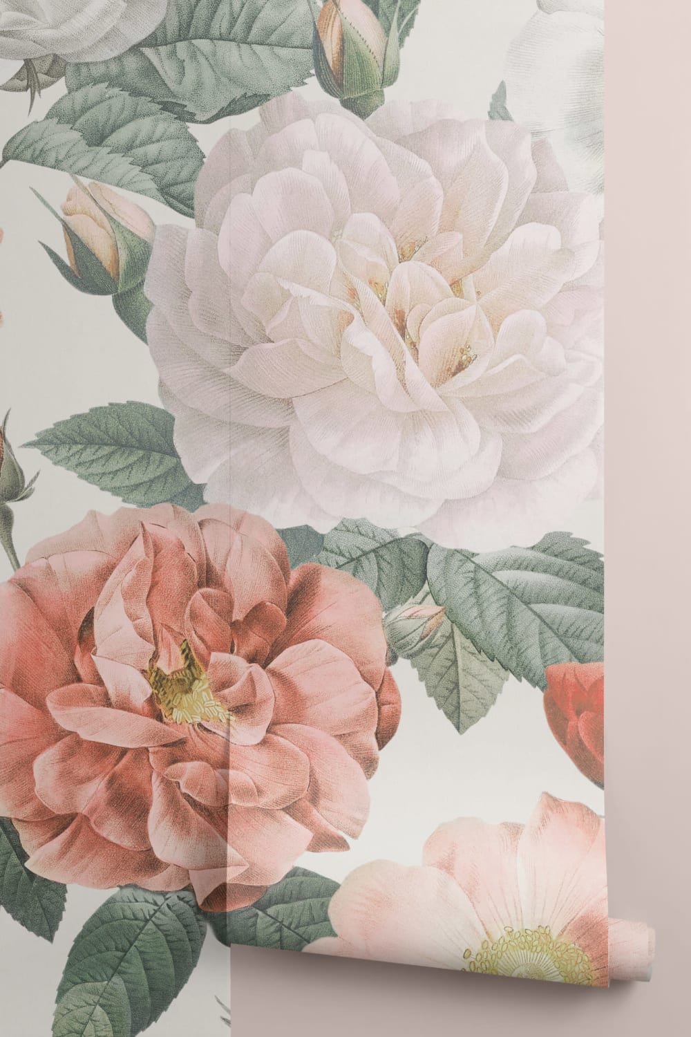 Pink & Red Roses Vintage Floral Wallpaper Mural