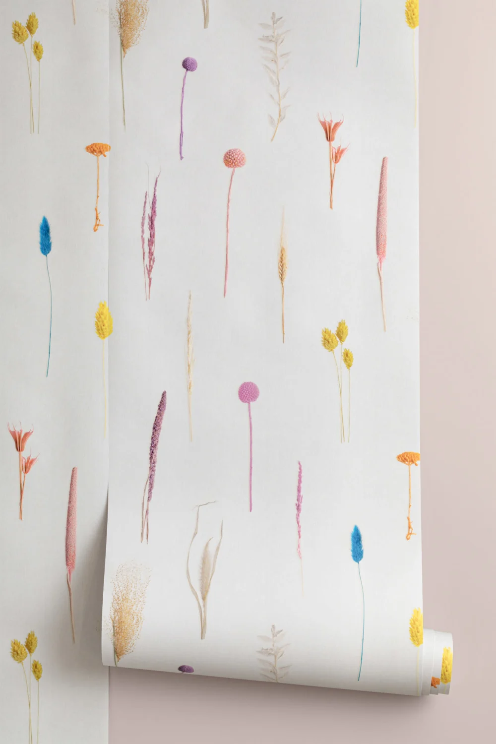 Colorful Dried Flowers Botanical Repeat Pattern Wallpaper