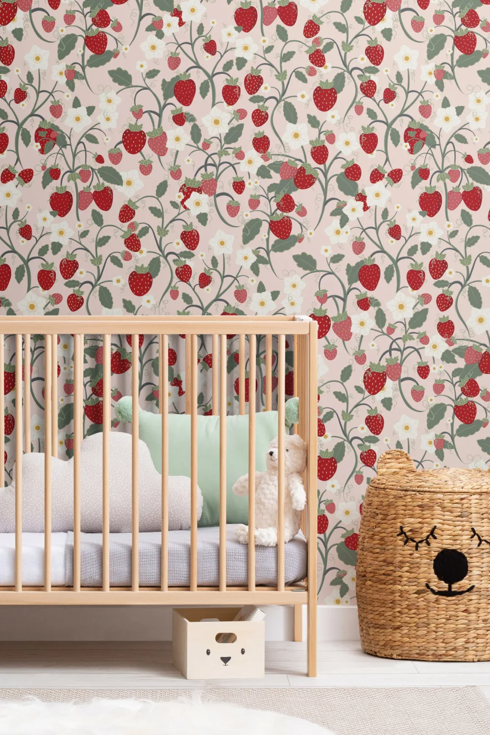 Papel Pintado Fresas en Rosa y Rojo