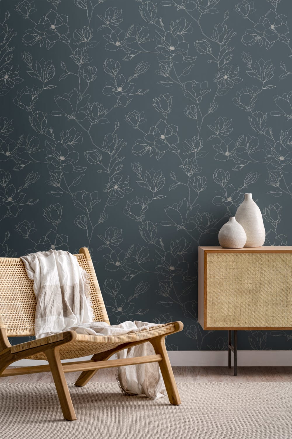 Mørkeblå Abstrakt Floral tapet