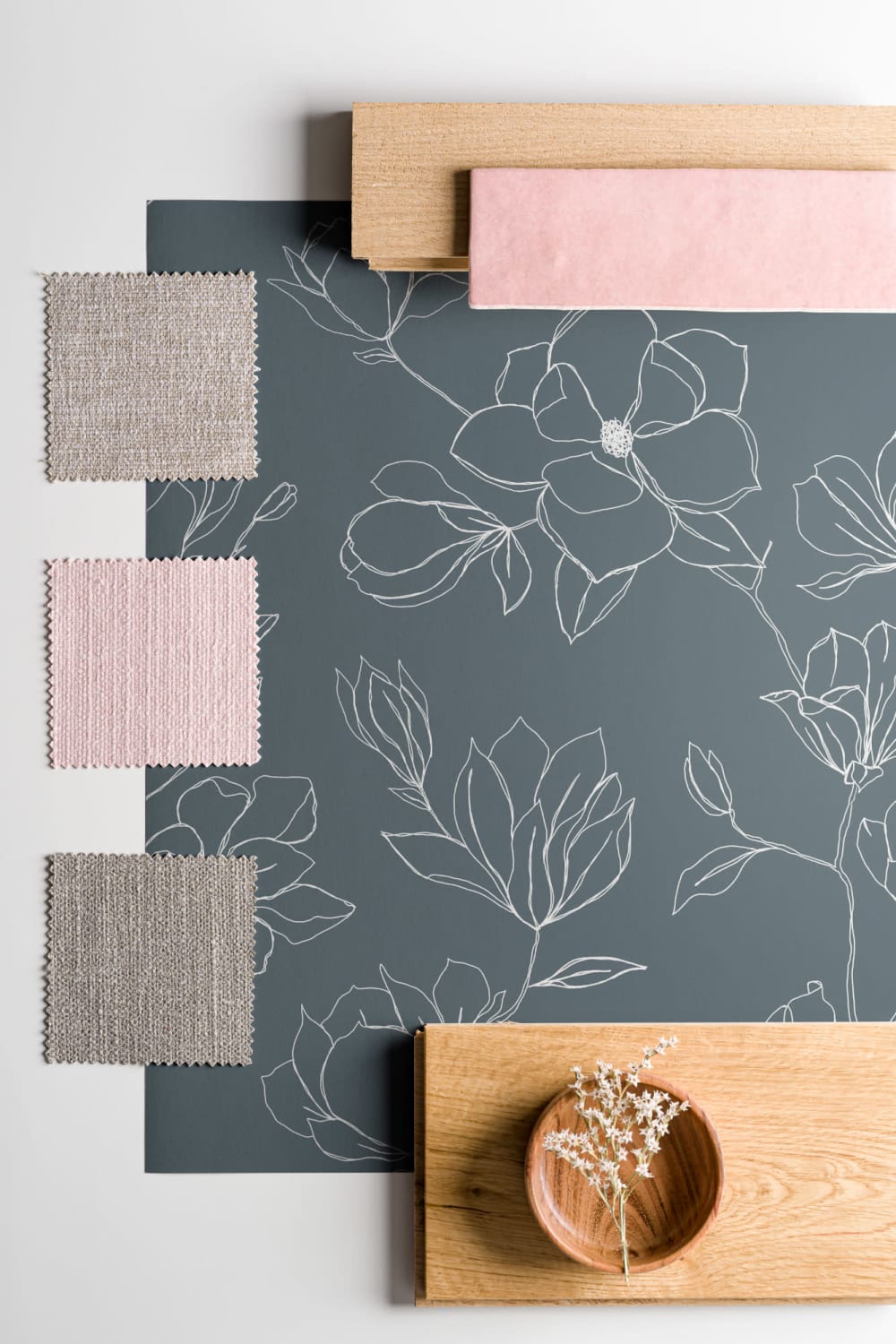 Mørkeblå Abstrakt Floral tapet