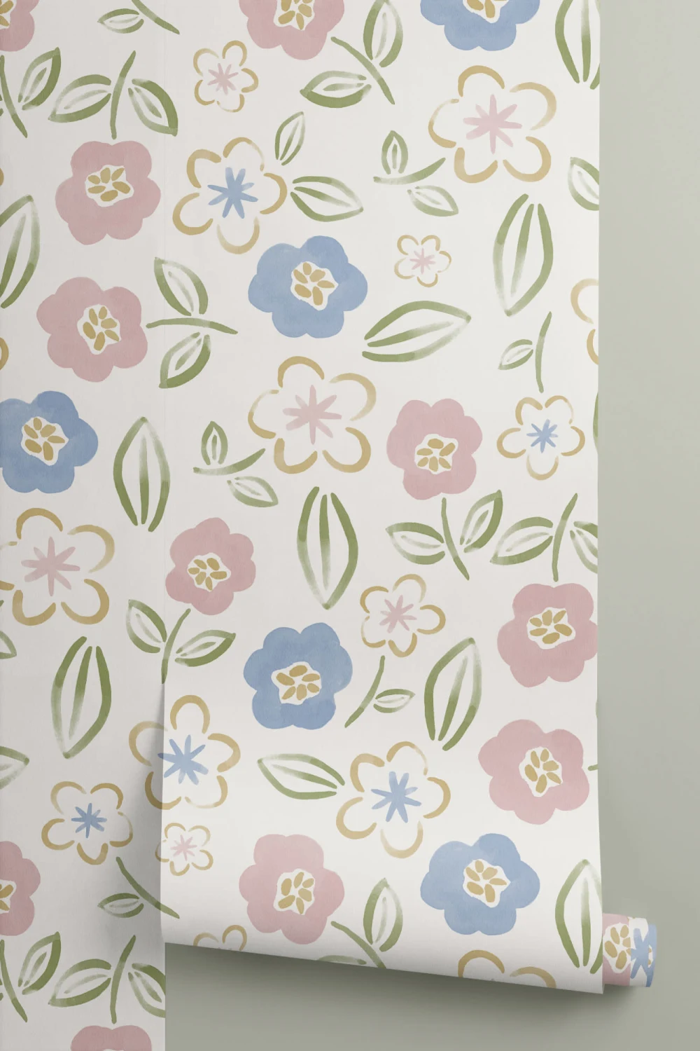 Blumen Mustertapete in Pastell-Wasserfarben