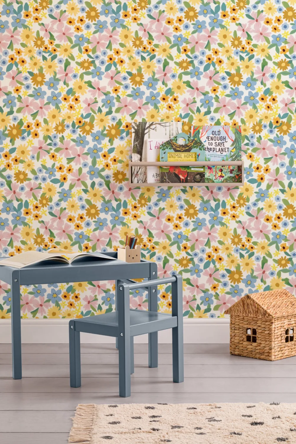 Bright Multicolor Fun Floral Print Wallpaper