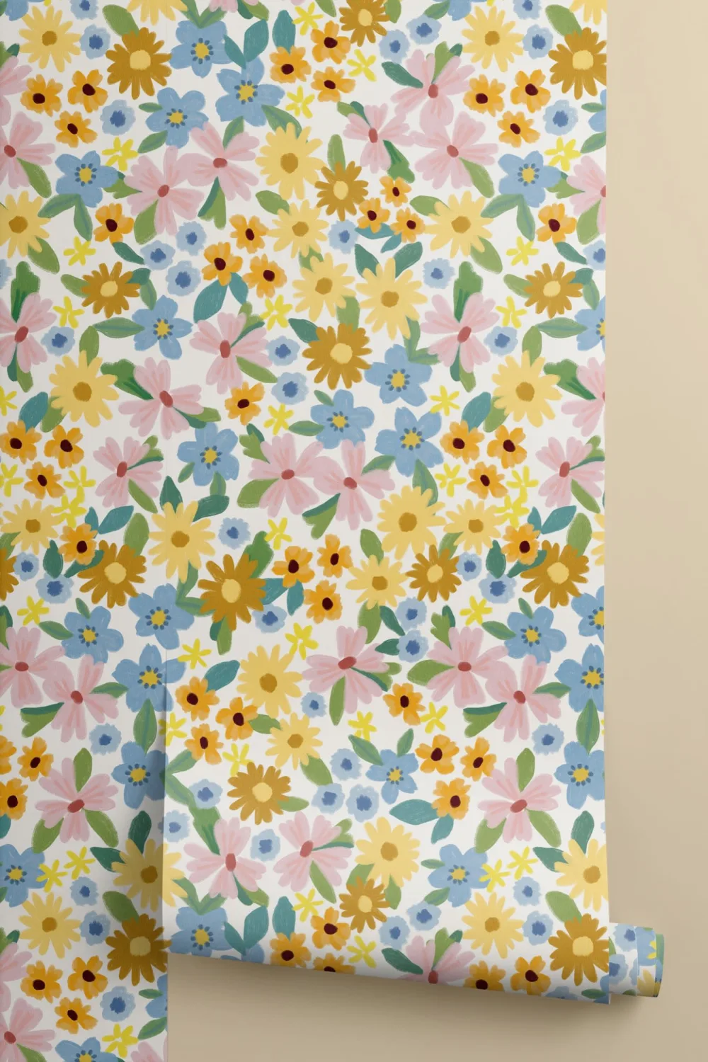Bright Multicolor Fun Floral Print Wallpaper