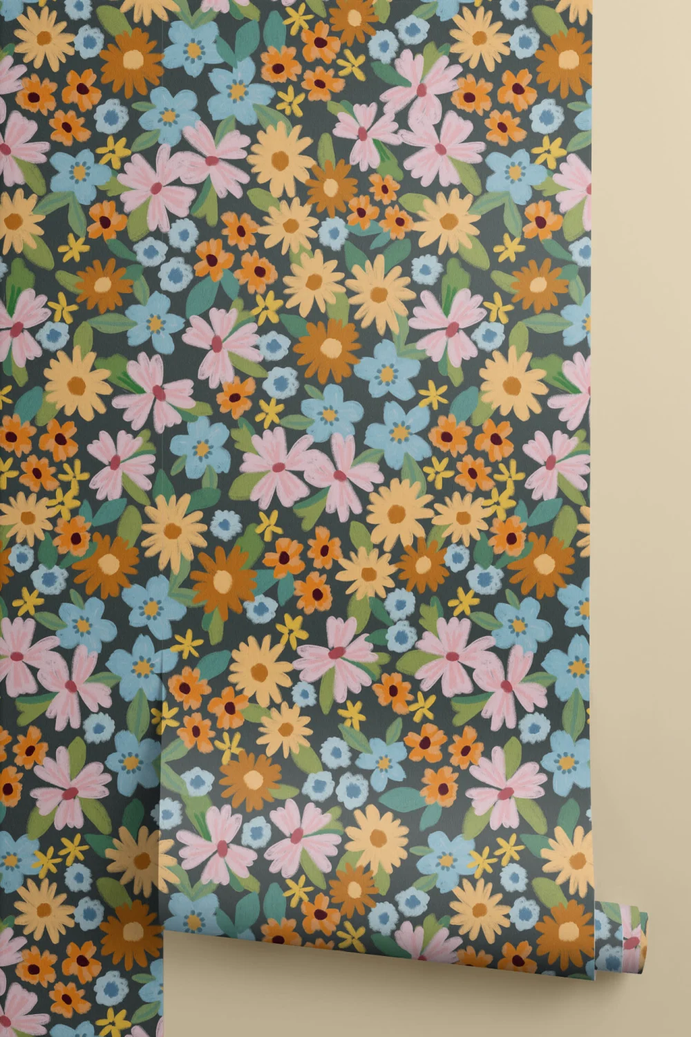 Bright Multicolor Playful Floral Print Tapet