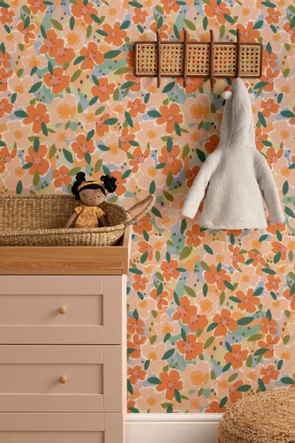 Papel de parede floral divertido estilo pintado a óleo laranja