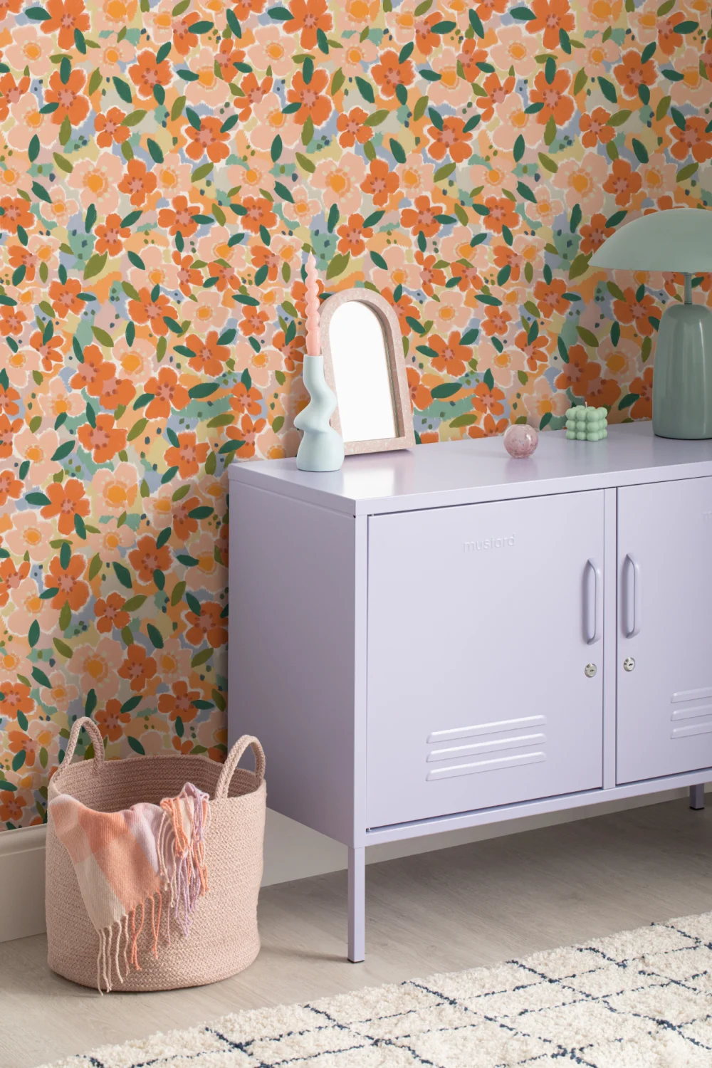 Papel de parede floral divertido estilo pintado a óleo laranja