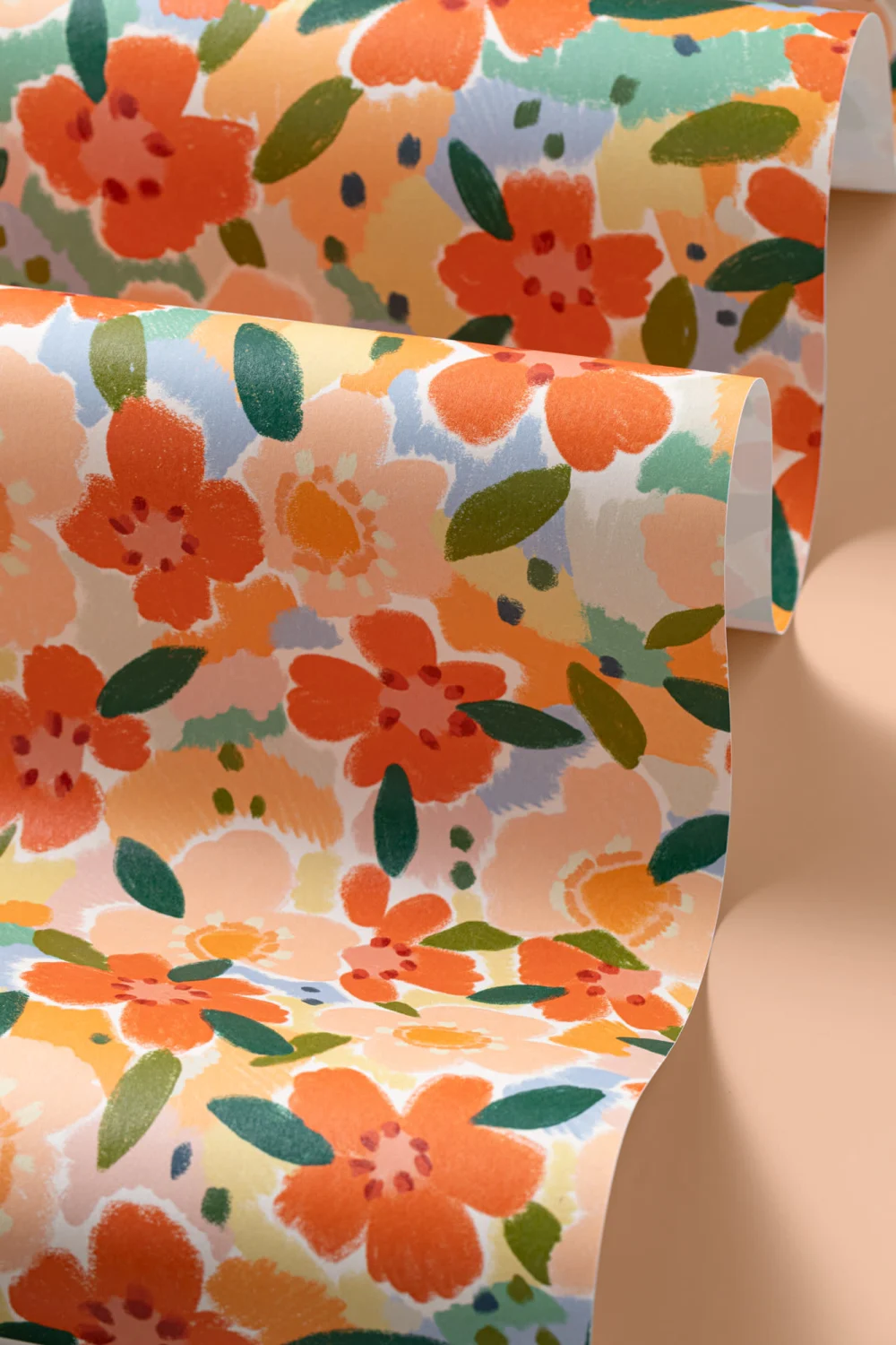 Papel de parede floral divertido estilo pintado a óleo laranja