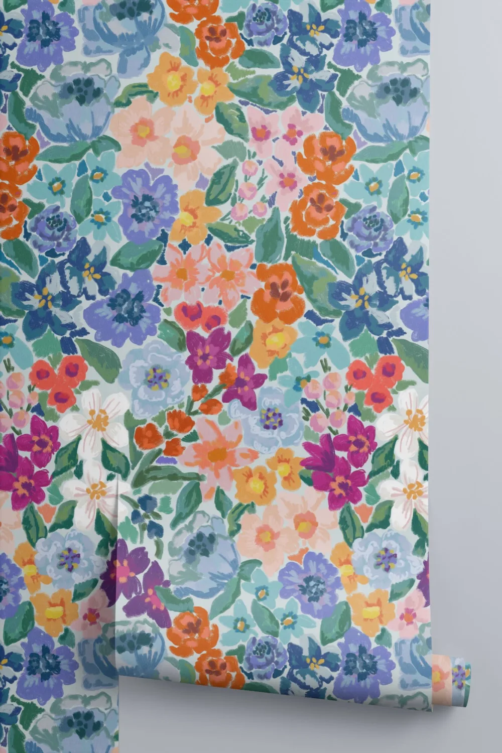 Multicolor Olieverf Stijl Leuk Bloemenbehang