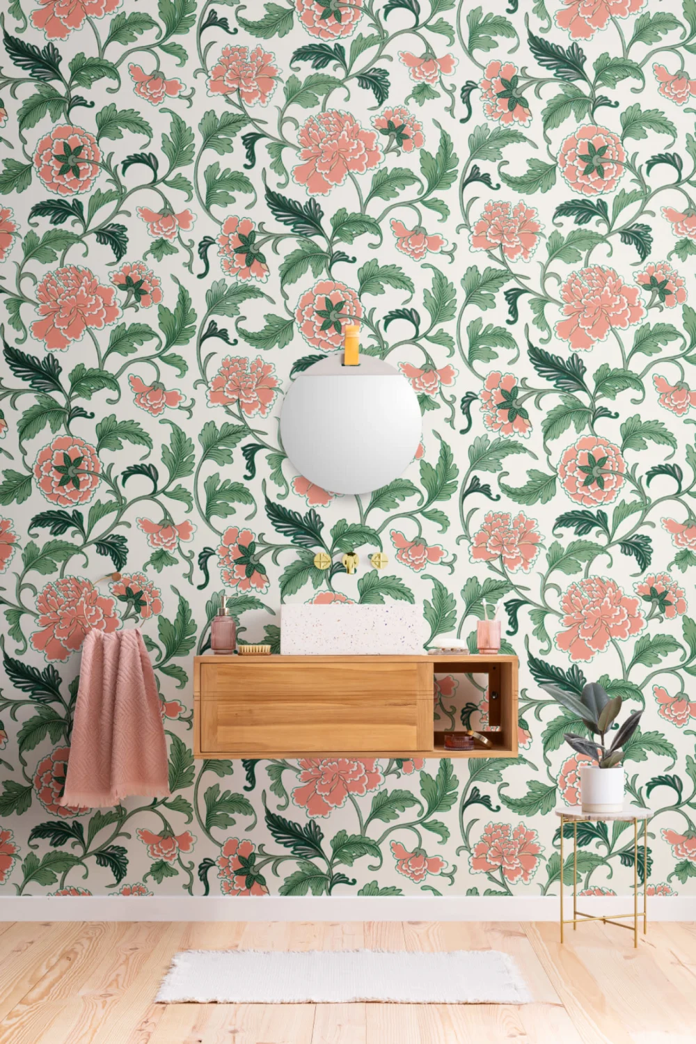 Carta da parati chinoiserie peonie in colori chiari