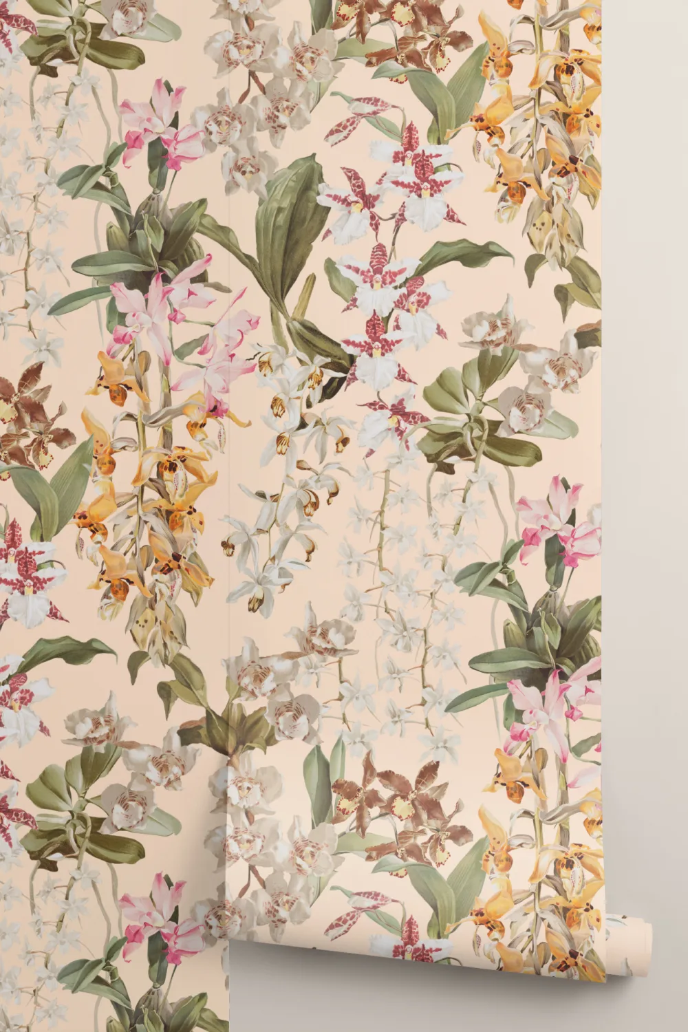 Beige botanisk elegance blomster-fototapet til rolige rum
