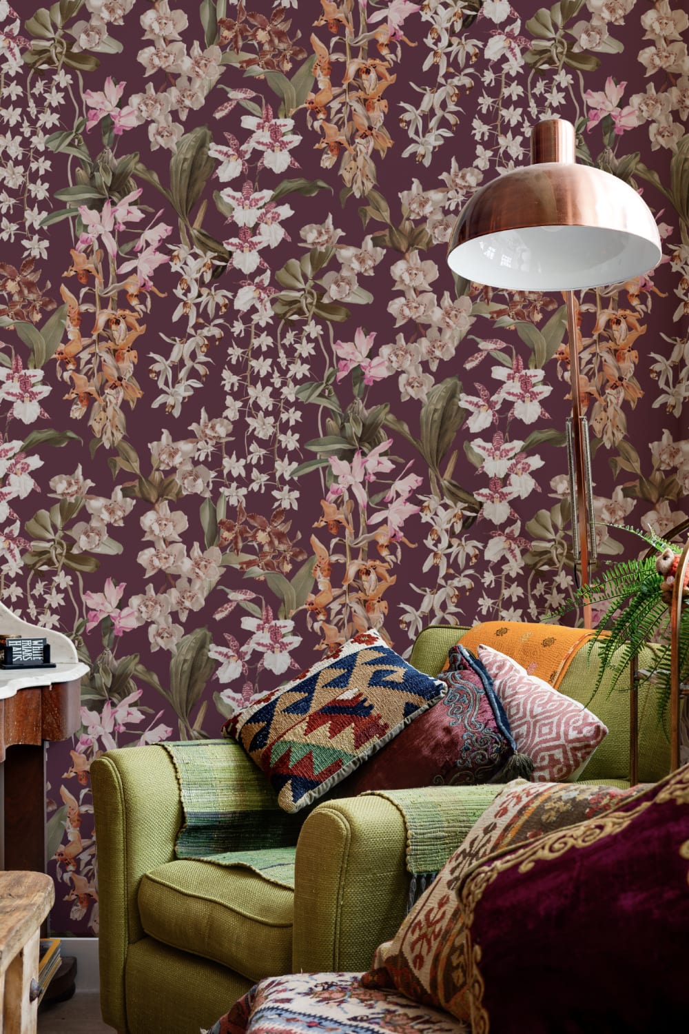 Veelkleurige vintage bloemenmuurschildering sfeer voor woonruimtes