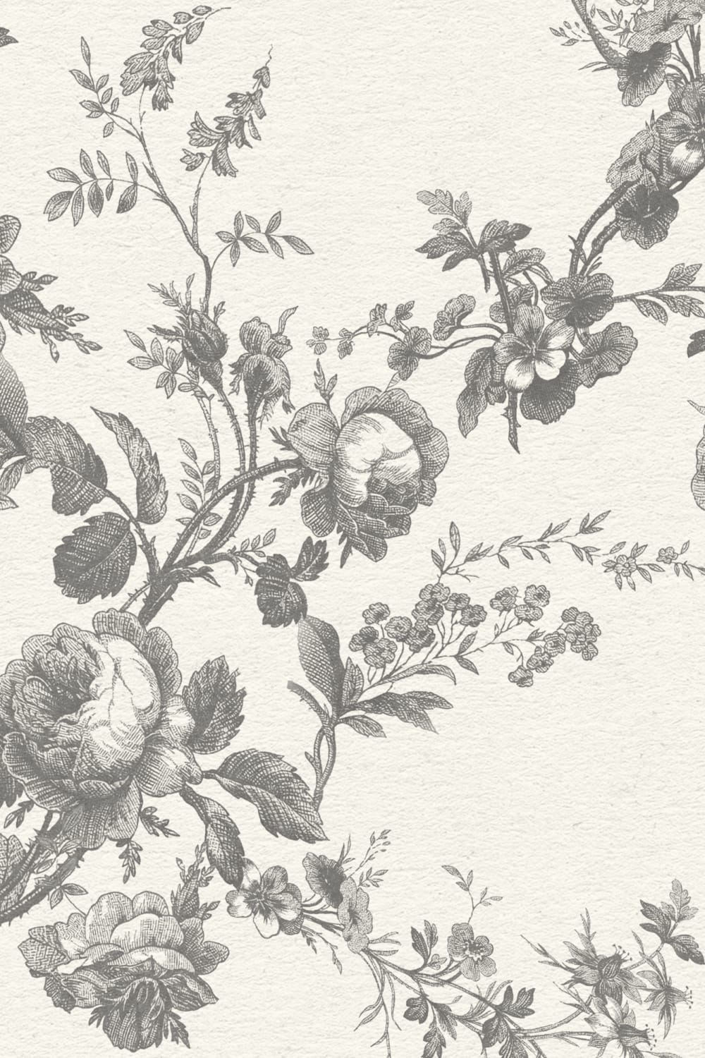 Grey Vintage Floral Pattern Mural Adds Classic Elegance