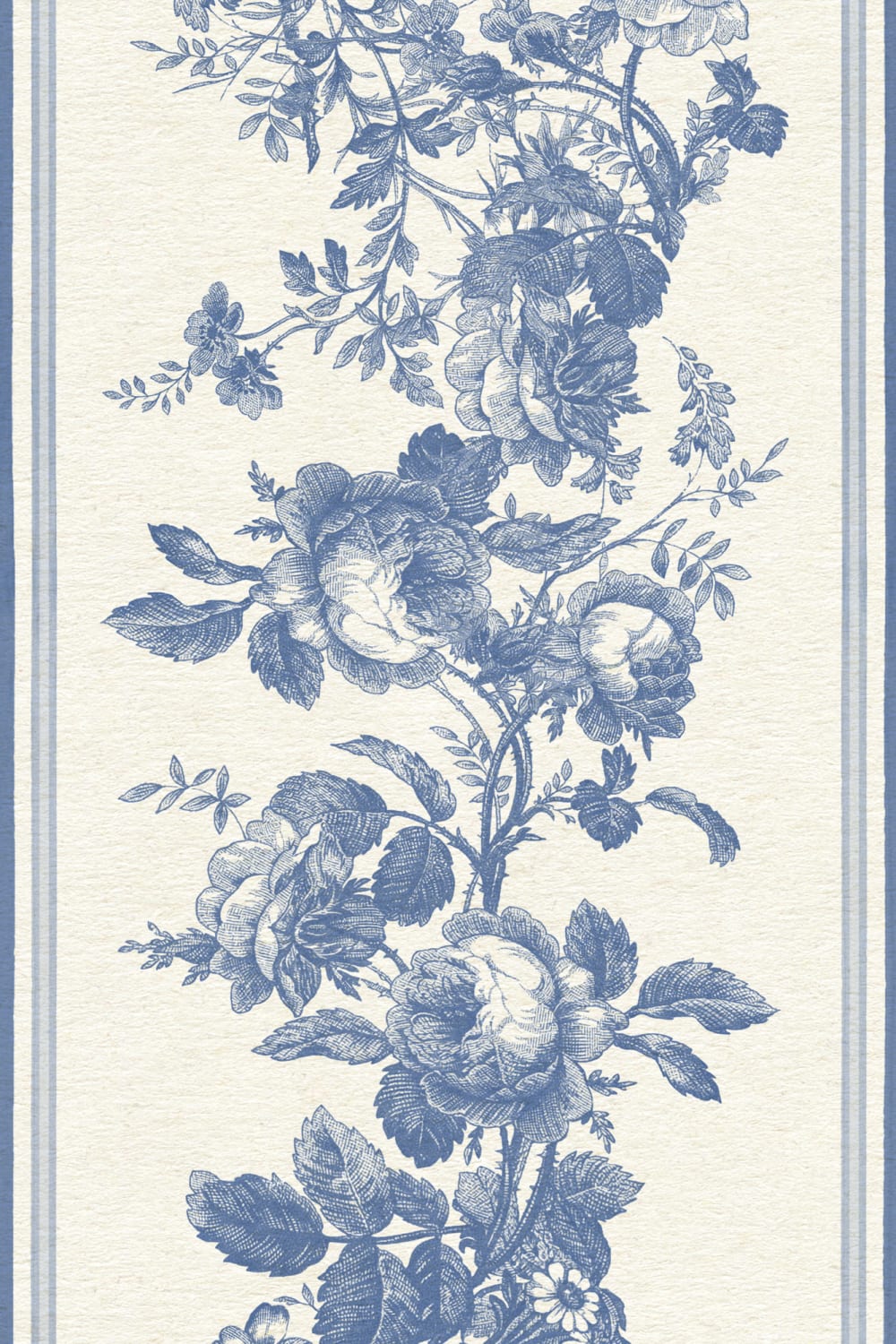 Navy Vintage Floral Striped Pattern Wall Mural