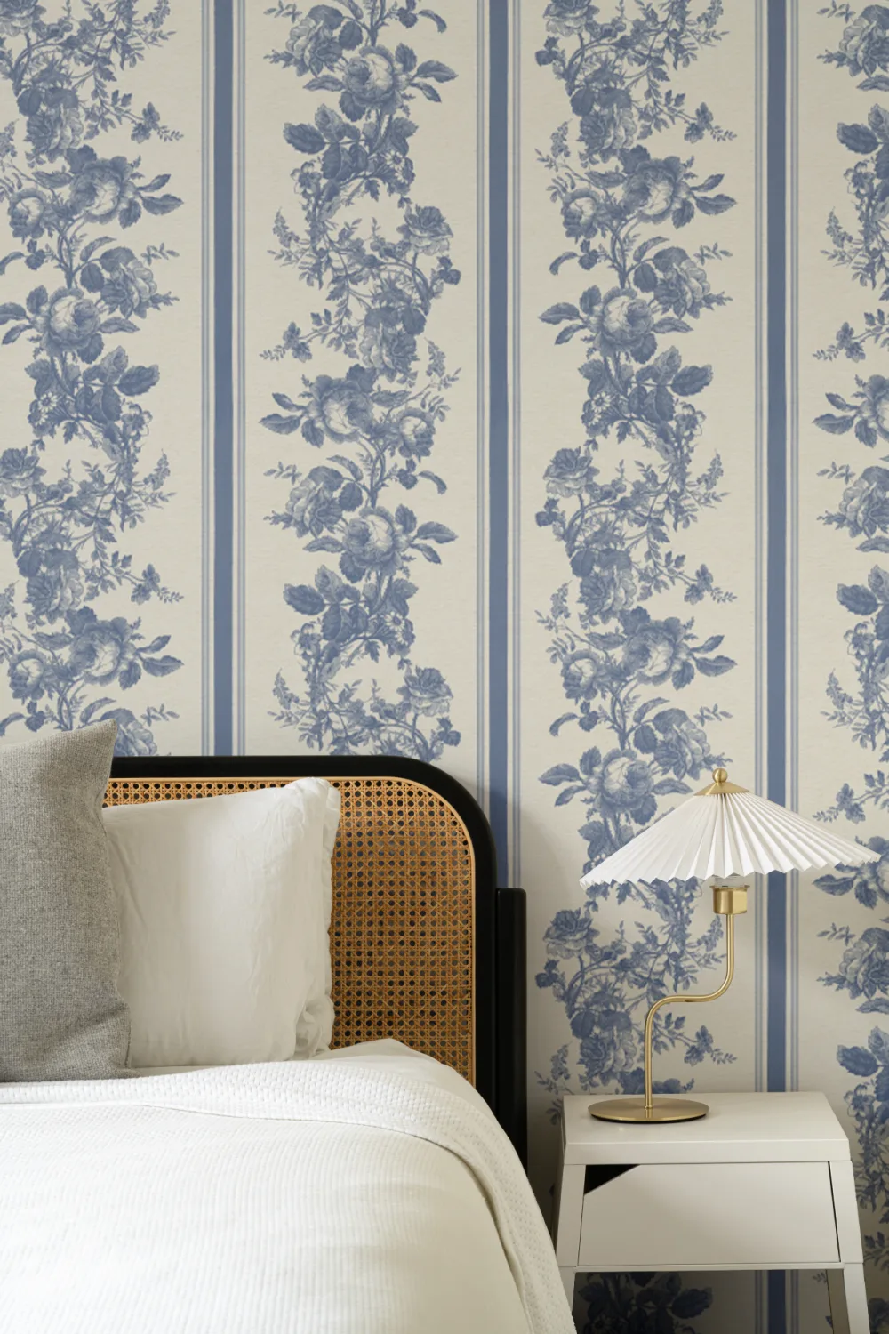 Navy Vintage Floral Striped Pattern Wall Mural