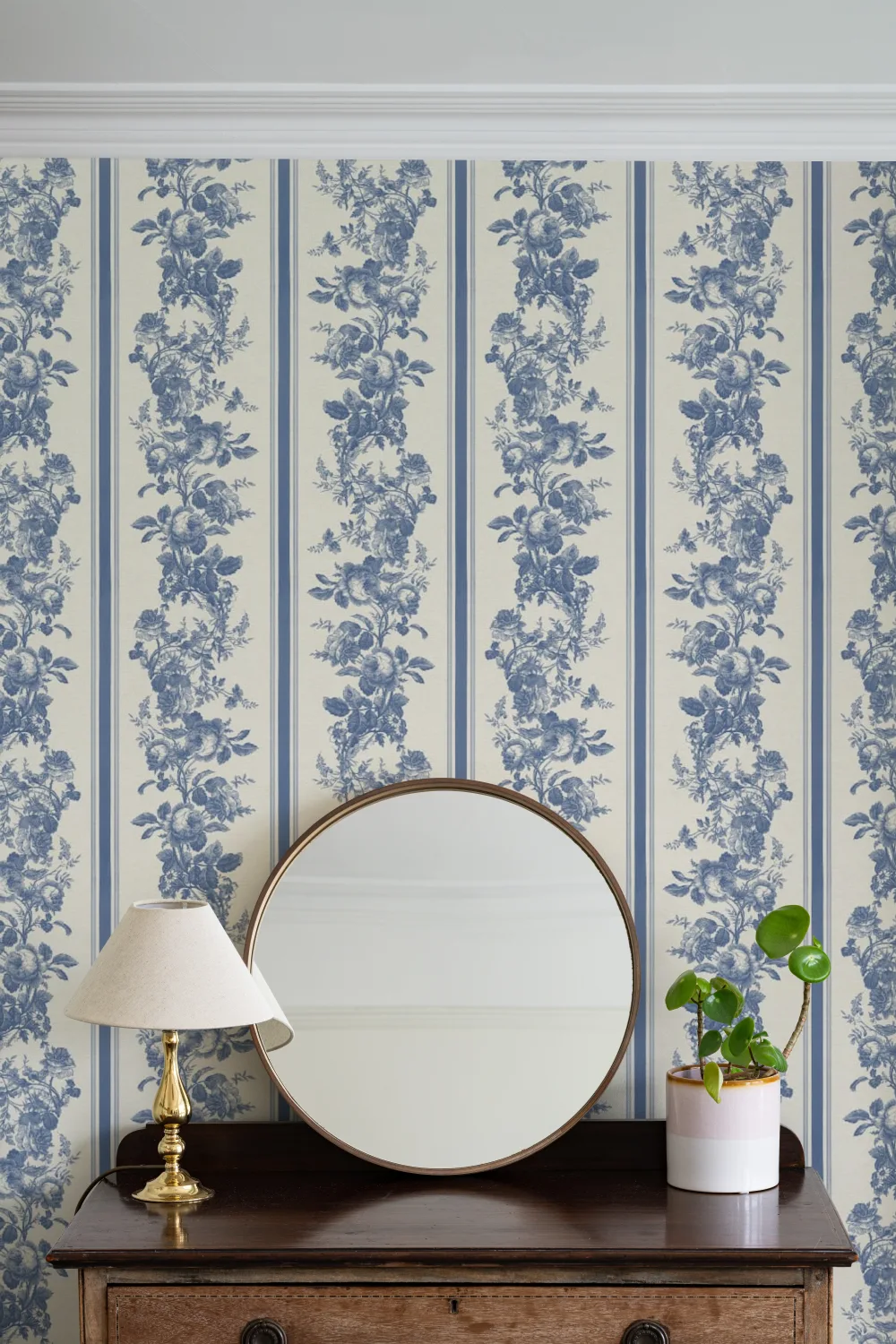 Navy Vintage Floral Striped Pattern Wall Mural