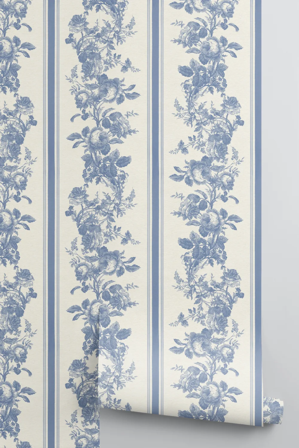 Navy Vintage Floral Striped Pattern Wall Mural