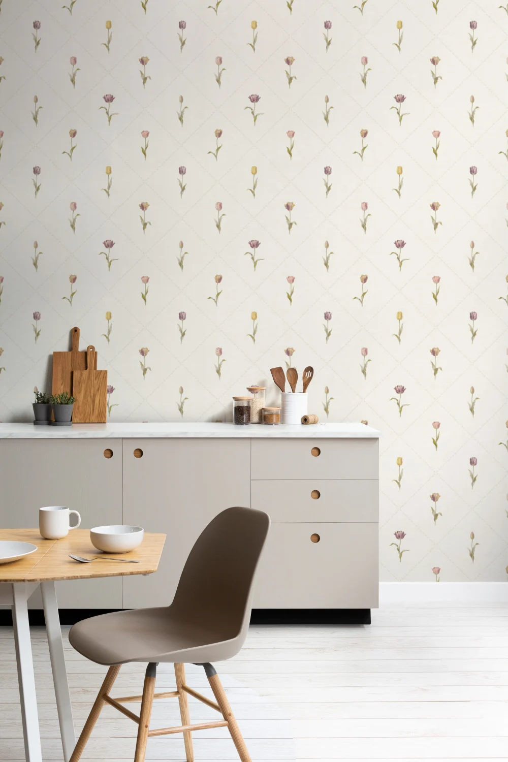 Pastel Floral Vintage Classic Beige Mural