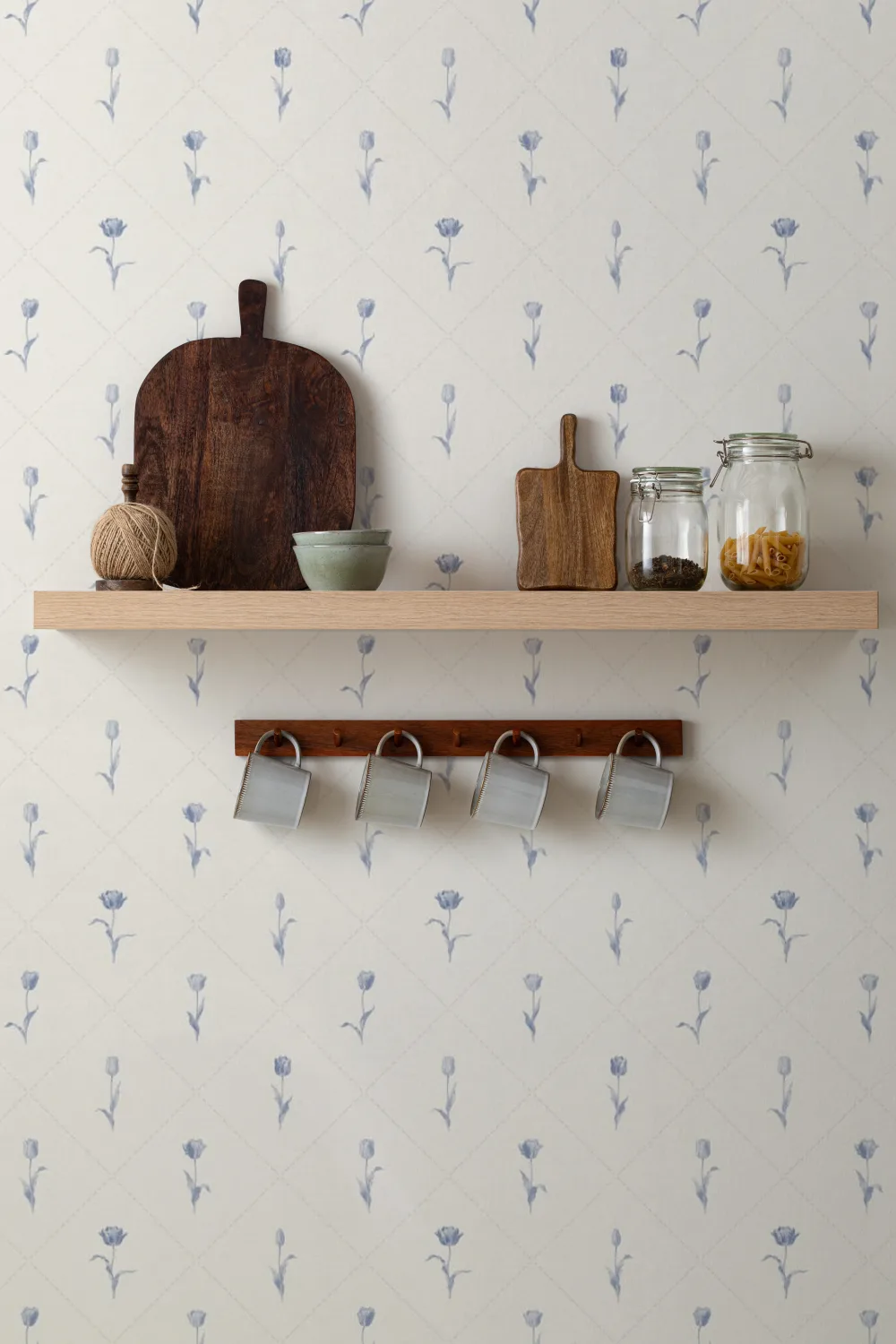 Blue Vintage Floral Charming Pastel Mural