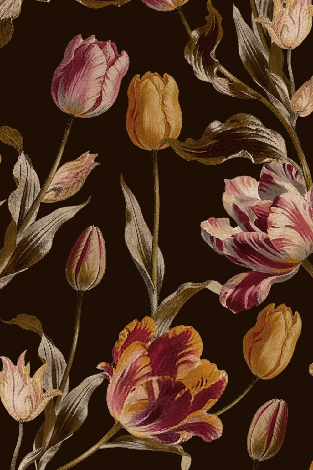Elegância floral vintage escura para paredes de destaque