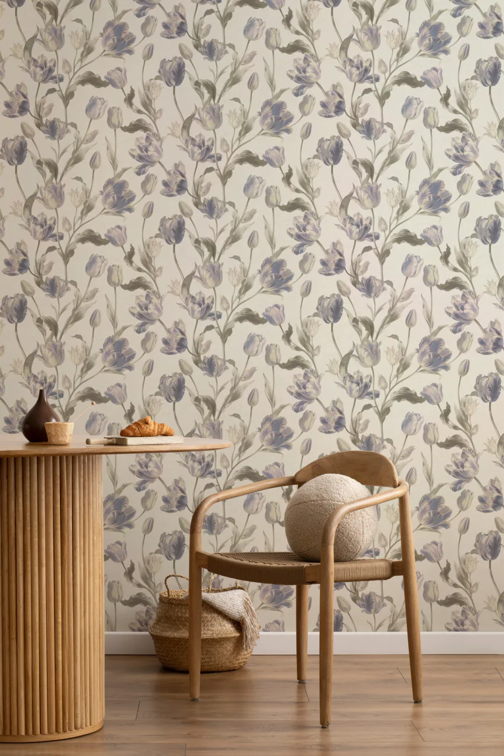 Blå årgang blomsterfototapet med elegant blomstring i vintagestil