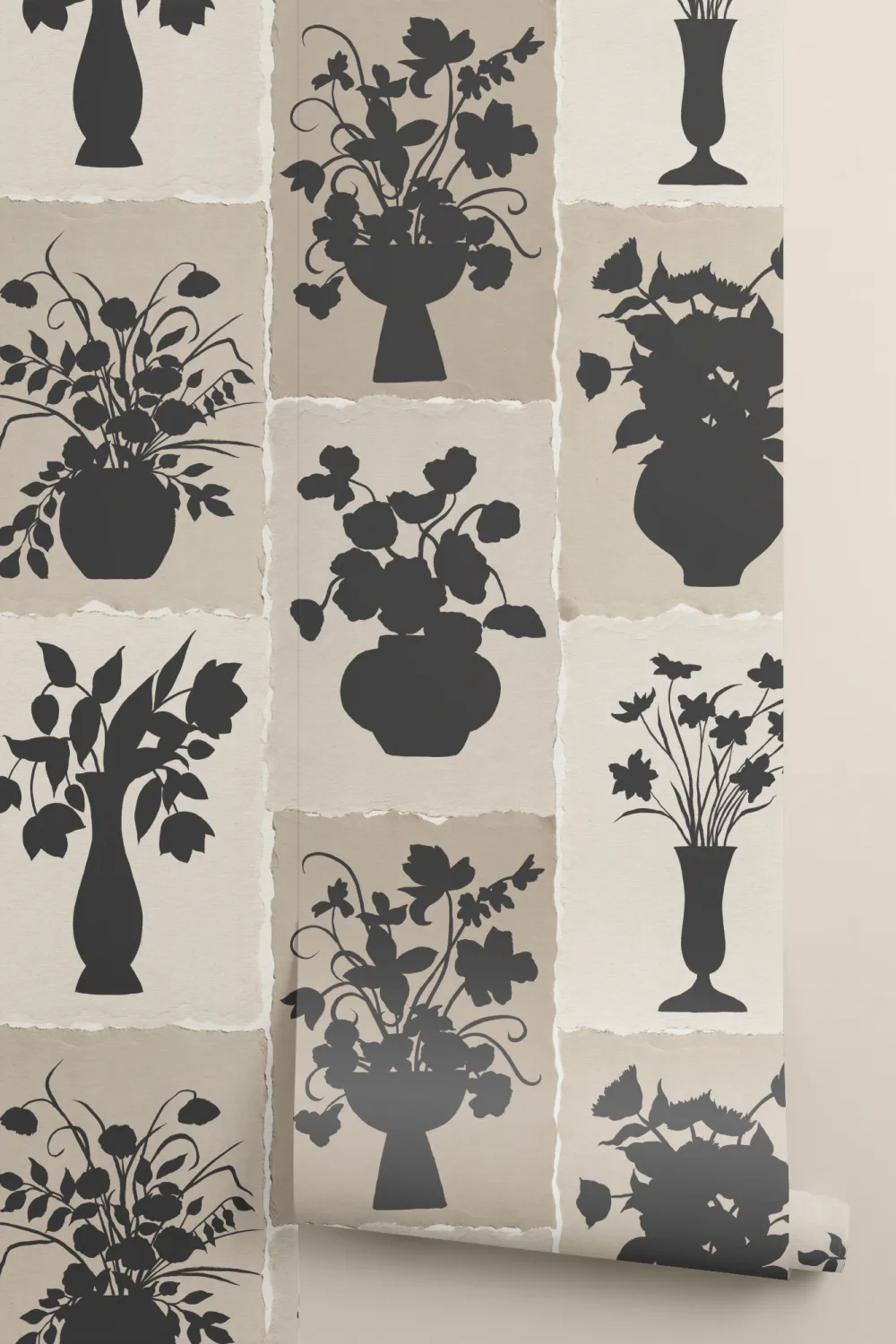 Murale Beige cu Siluetă Florală și Farmec Clasic