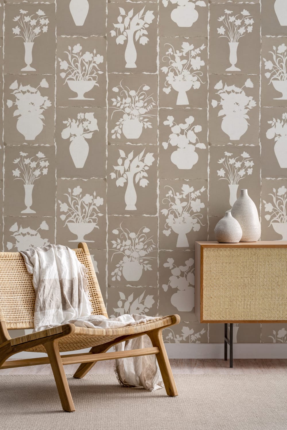 Mural de parede com padrão floral artesanal branco para elegância