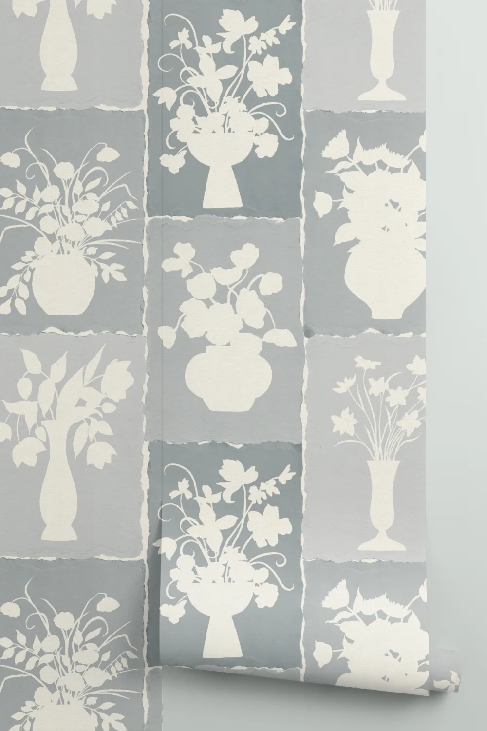 Blue Floral Artisan Style Mural for Elegant Spaces