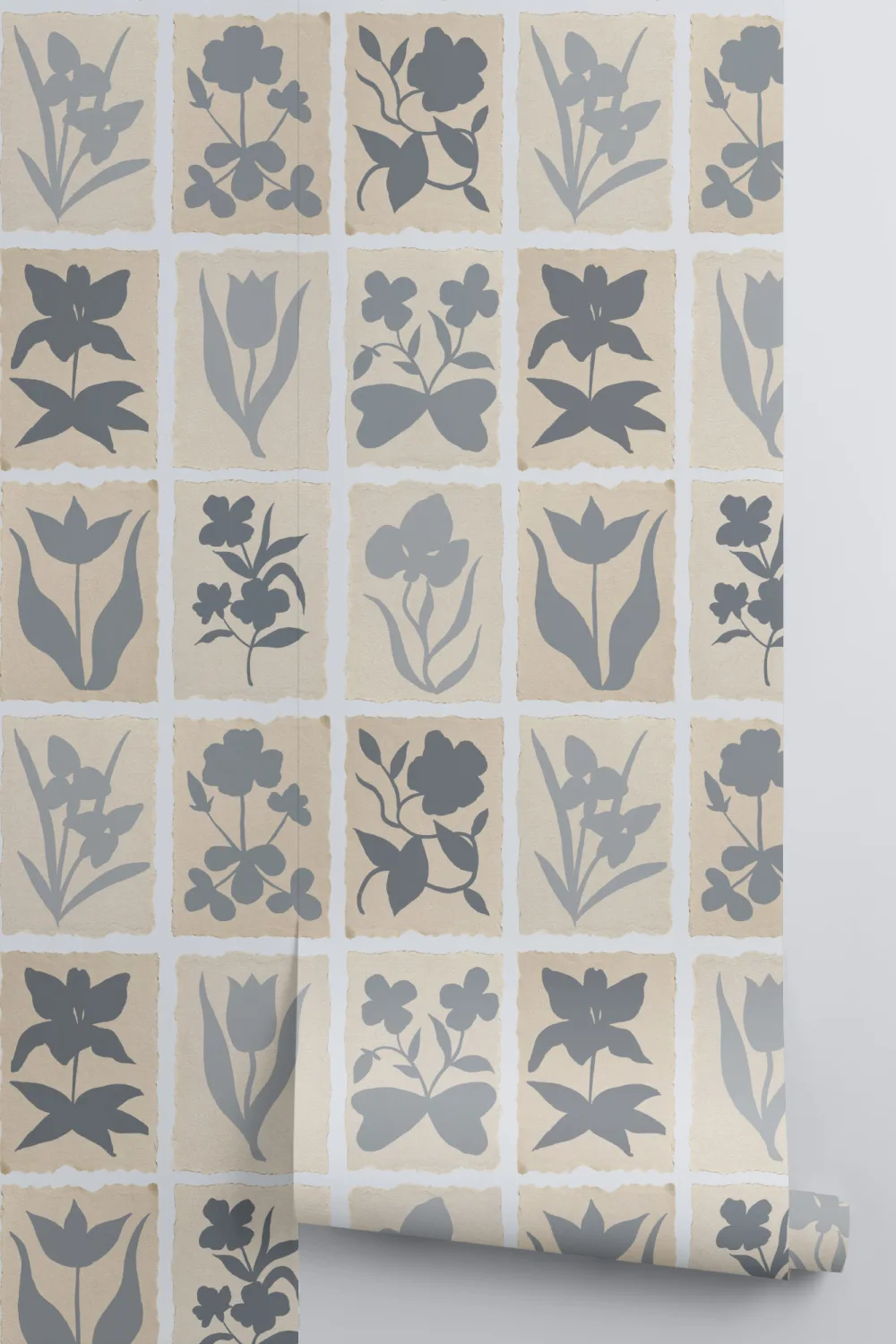Design de murale cu model floral vintage albastru